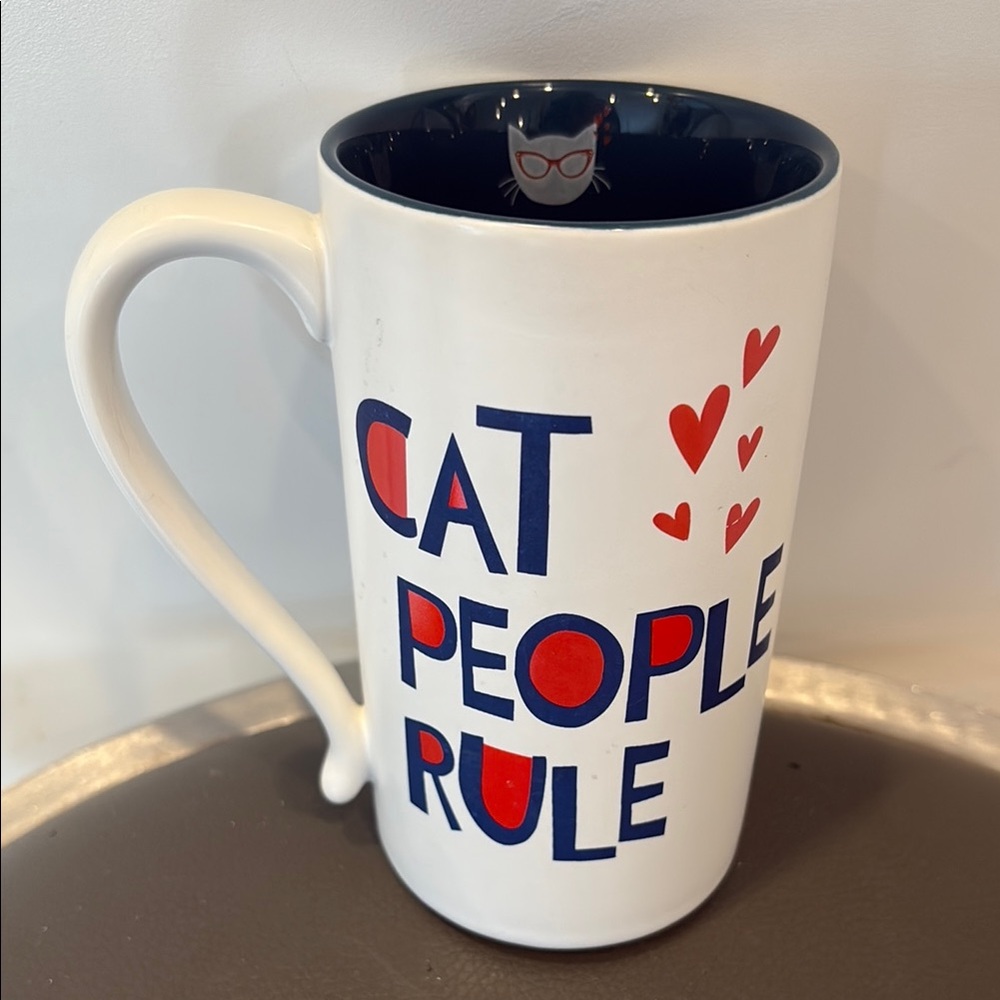 Cat People Rule Mug Tall Coffee Mug Red White Blue 12 oz Cat Lovers Cup